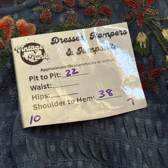 Maeve Anthropologie Blue Sheer Swiss Dot Embroidered Floral Dress XL Boho - Picture 10 of 10